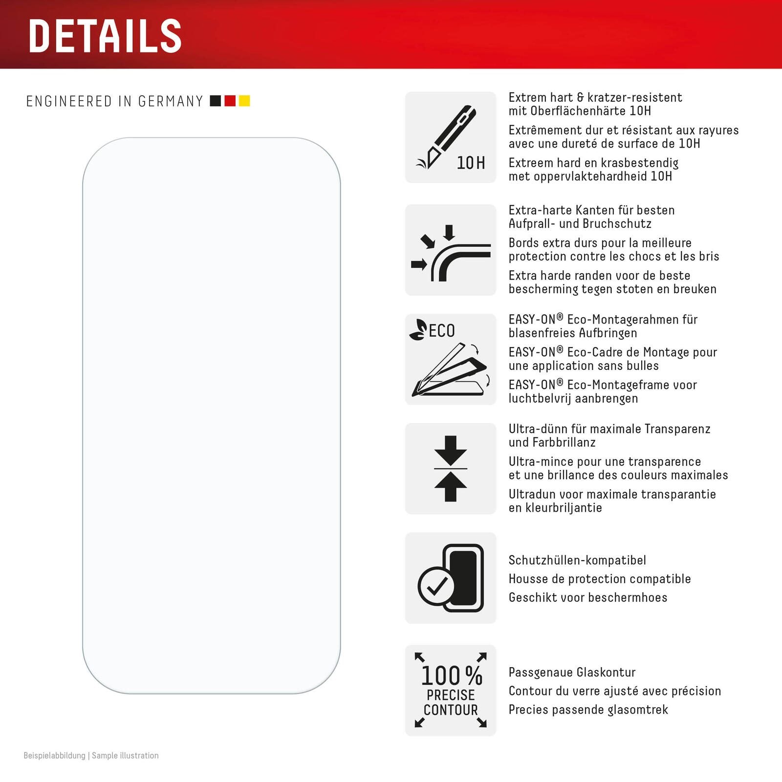 DISPLEX Panzerglas 2D/ Clear 10H für Apple iPhone 16 Pro