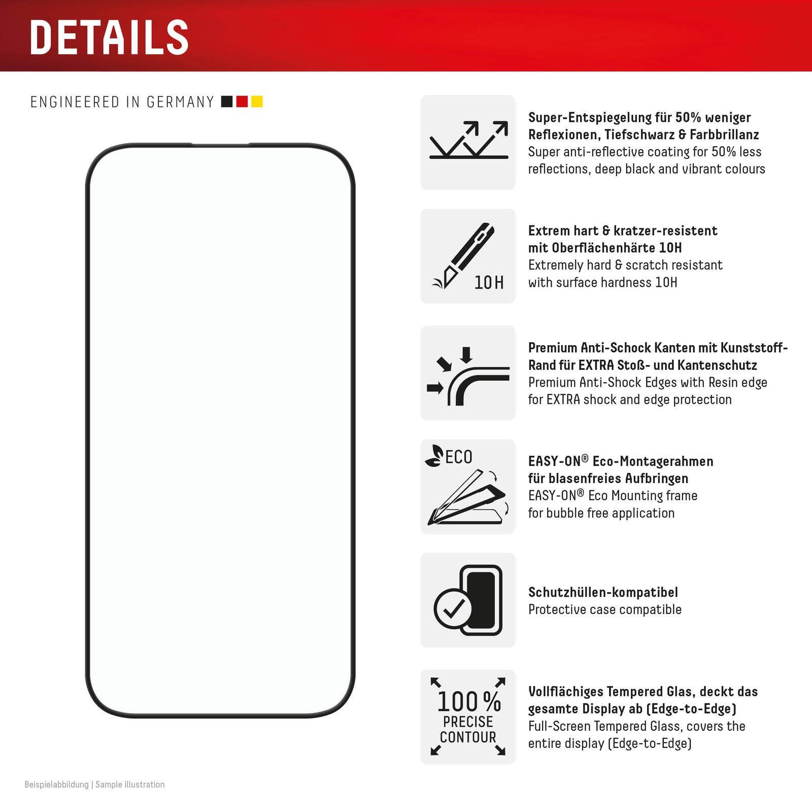 DISPLEX Premium Anti-Reflex Panzerglas (super-entspiegelt, FC, 10H) für Apple iPhone 16 Pro Max