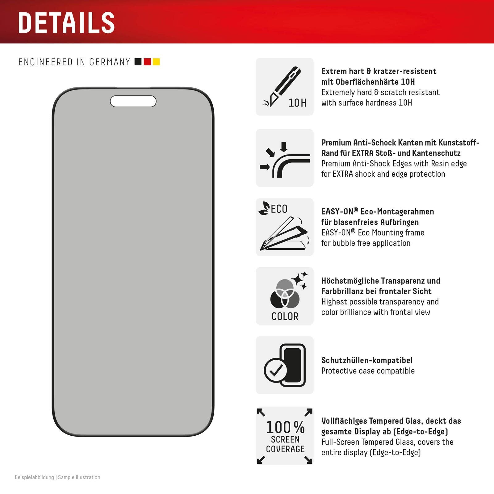 DISPLEX Privacy Full Cover Panzerglas (10H) für Apple iPhone 16 Pro Max