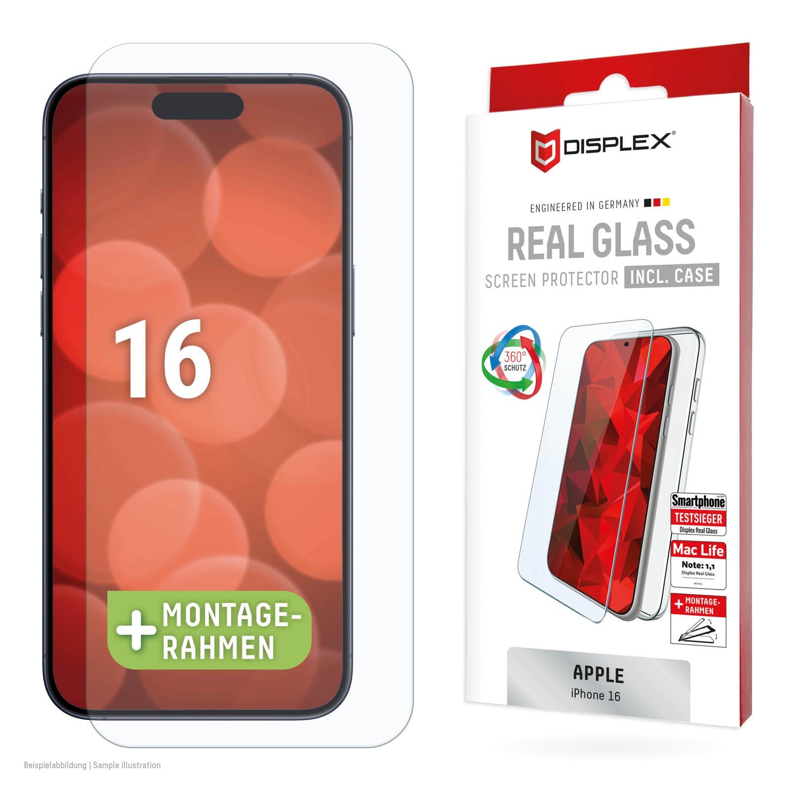 DISPLEX Panzerglas (10H) + Schutzhülle für Apple iPhone 16