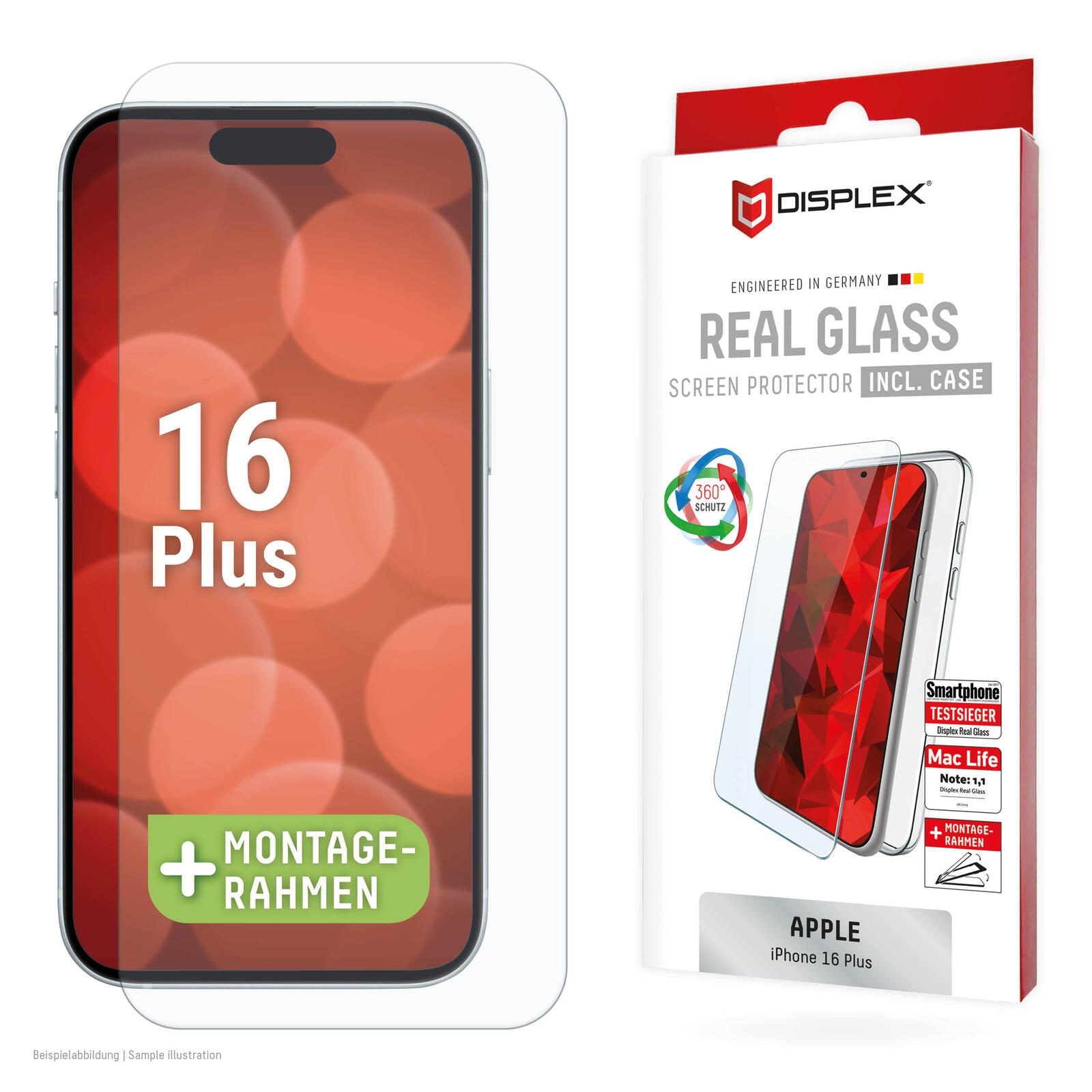 DISPLEX Panzerglas (10H) + Schutzhülle für Apple iPhone 16 Plus