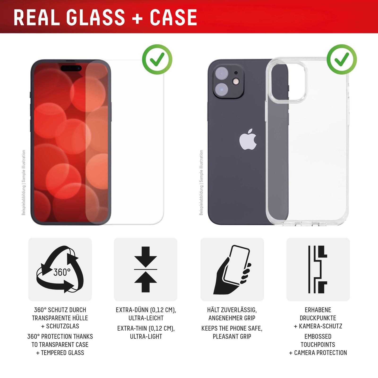DISPLEX Panzerglas (10H) + Schutzhülle für Apple iPhone 16 Pro