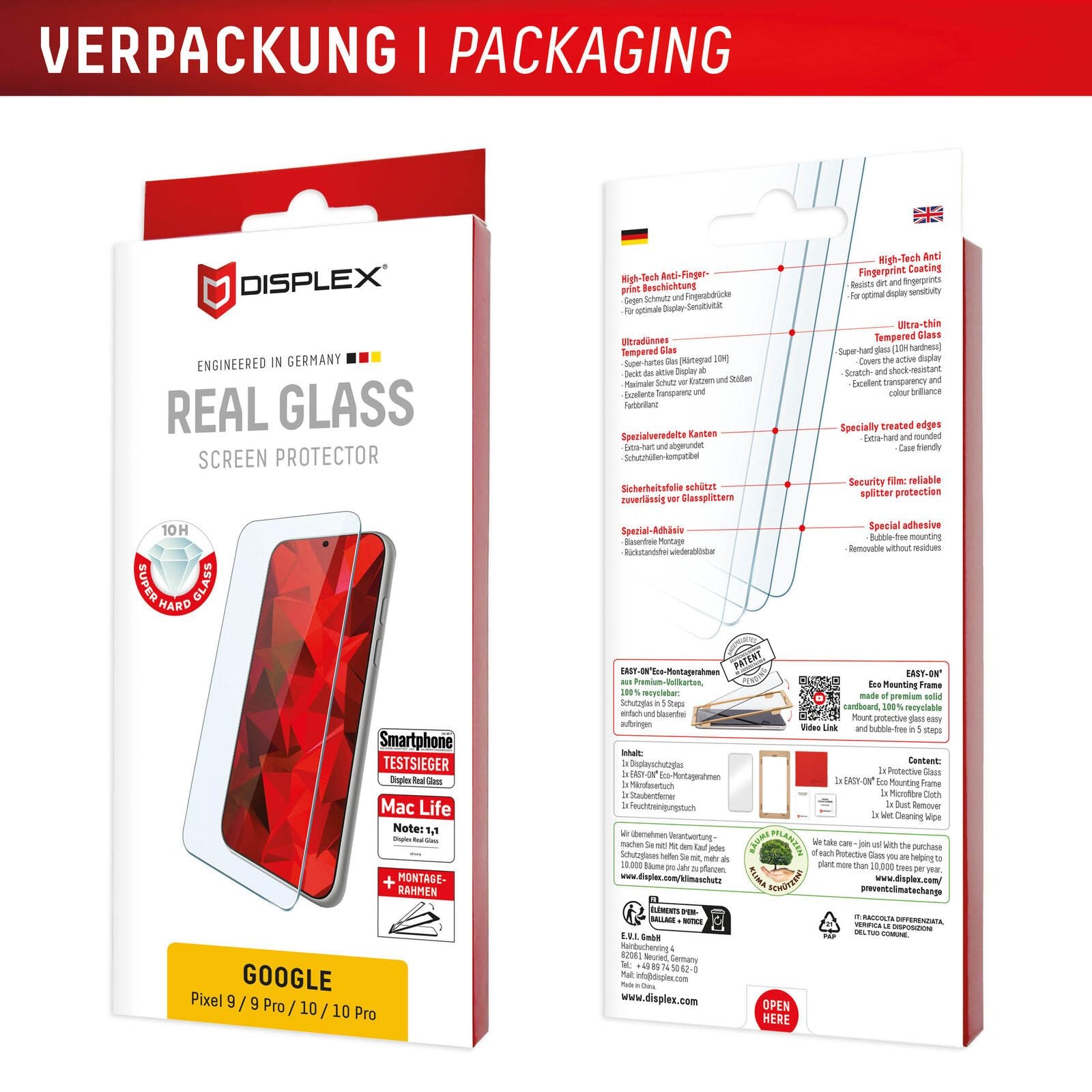 DISPLEX Panzerglas 2D/Clear (10H) für Google Pixel 9, Pixel 9 Pro, Pixel 10, Pixel 10 Pro