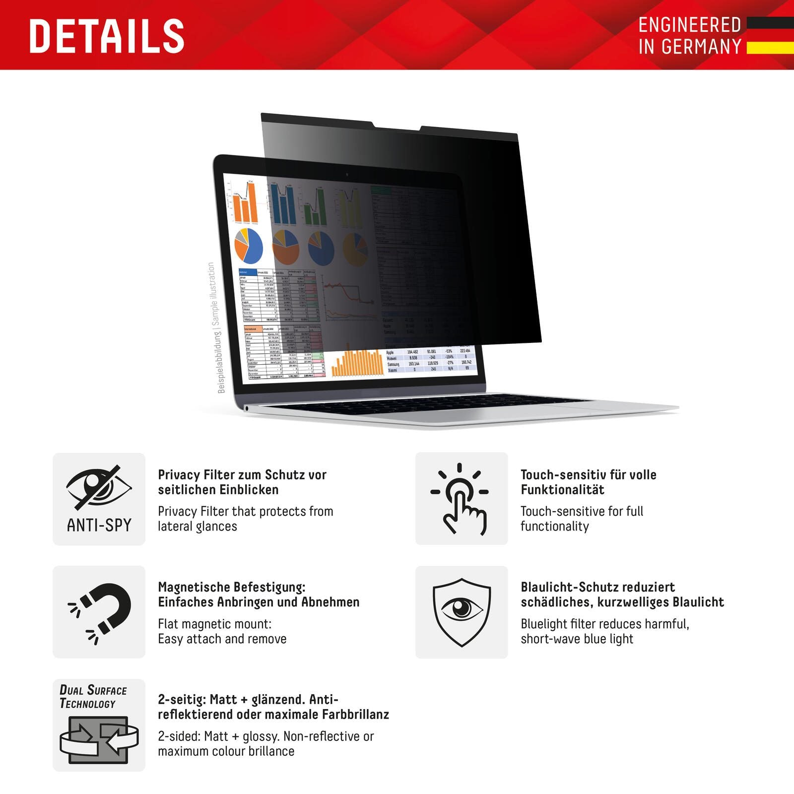 DISPLEX PRIVACY SAFE Blickschutzfilter für Laptop/ Notebook 14'' (16:10)
