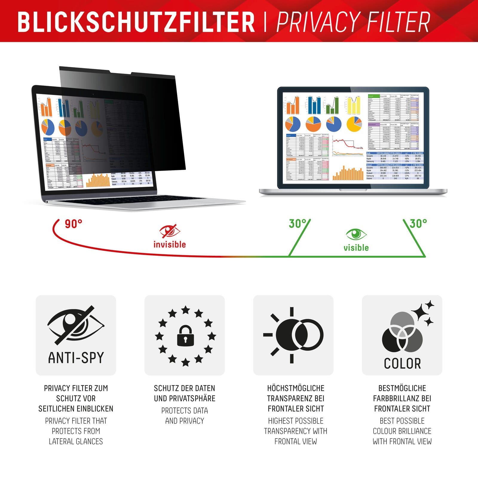 DISPLEX PRIVACY SAFE Blickschutzfilter für Laptop/ Notebook 14'' (16:10)