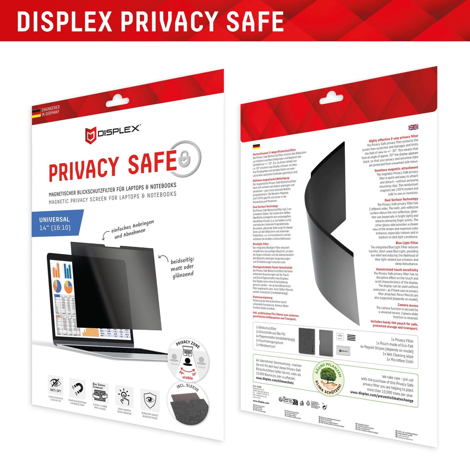 DISPLEX PRIVACY SAFE Blickschutzfilter für Laptop/ Notebook 14'' (16:10)