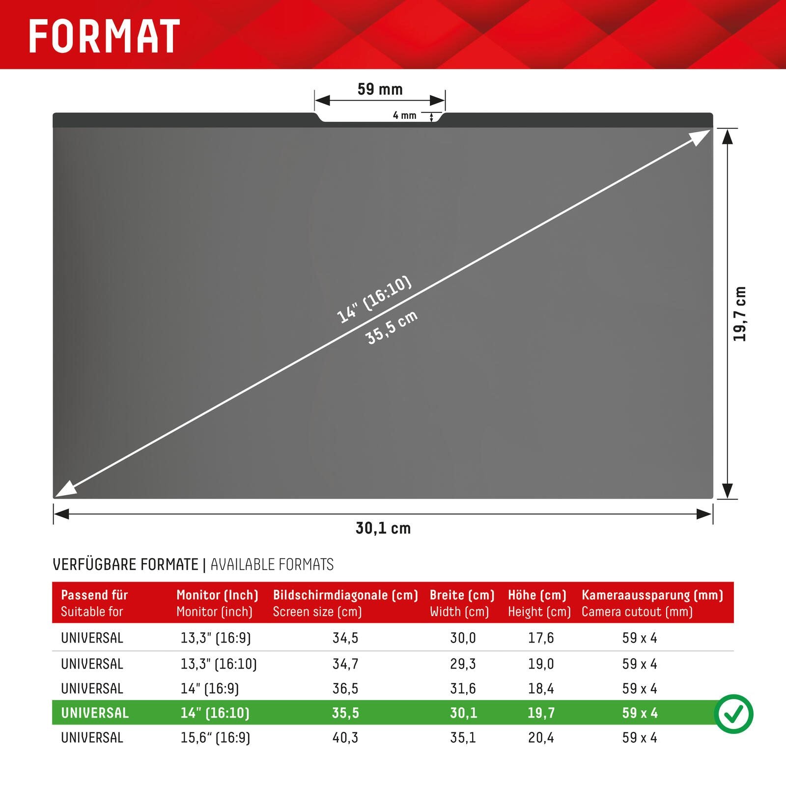 DISPLEX PRIVACY SAFE Blickschutzfilter für Laptop/ Notebook 14'' (16:10)