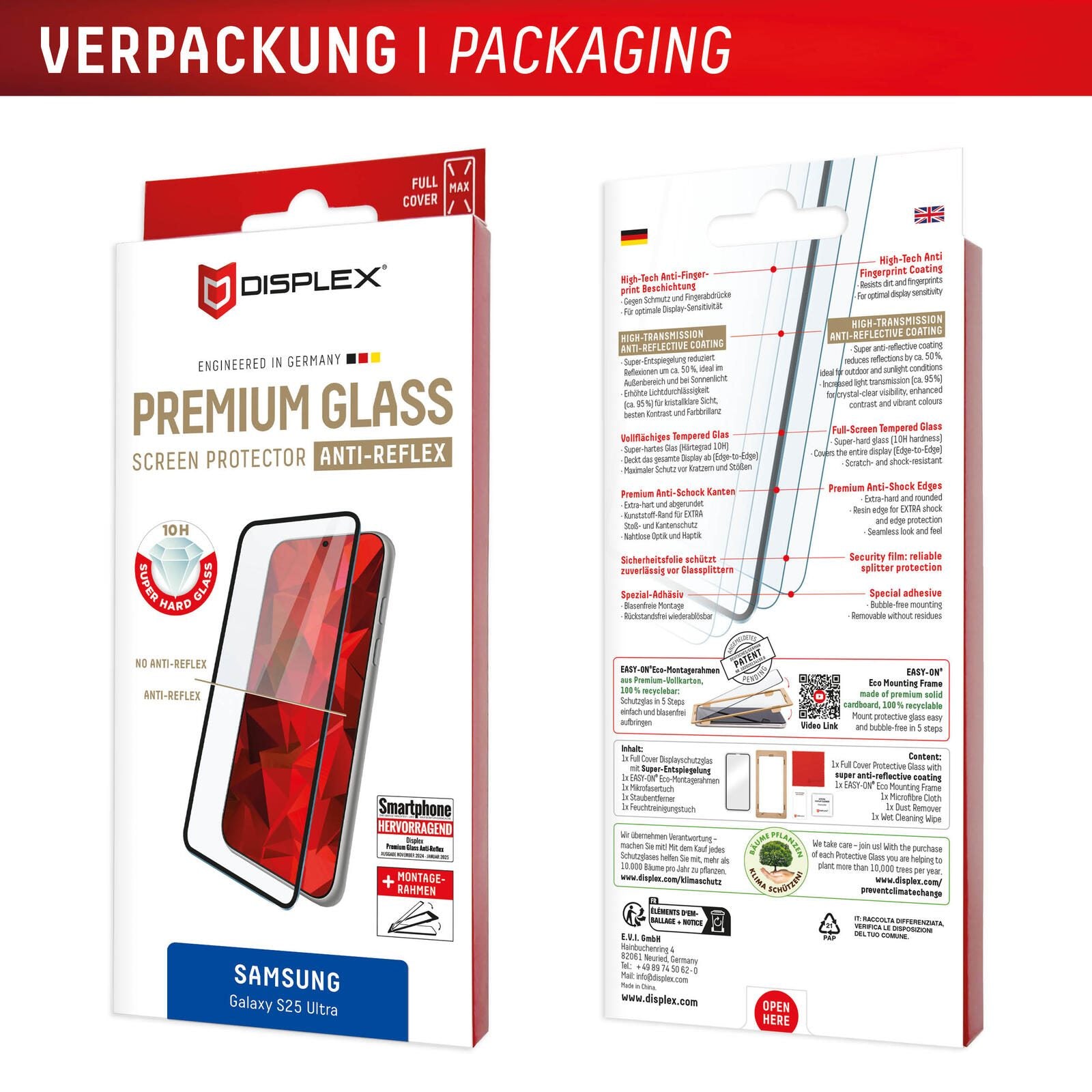 DISPLEX Premium Panzerglas (Full Cover, 10H) für Samsung Galaxy S25 Ultra