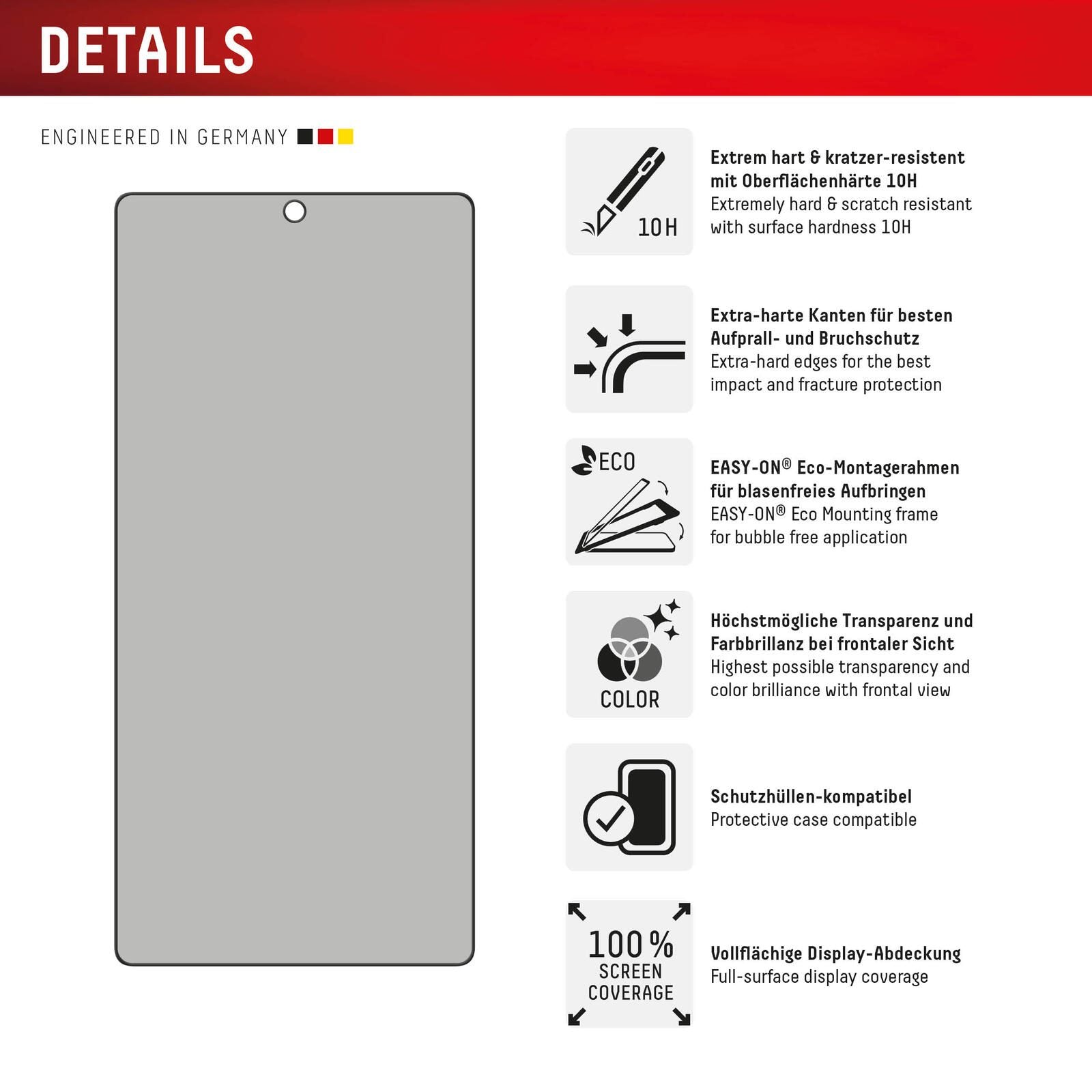 DISPLEX Privacy Full Cover Panzerglas (10H) für Samsung Galaxy S25 Ultra
