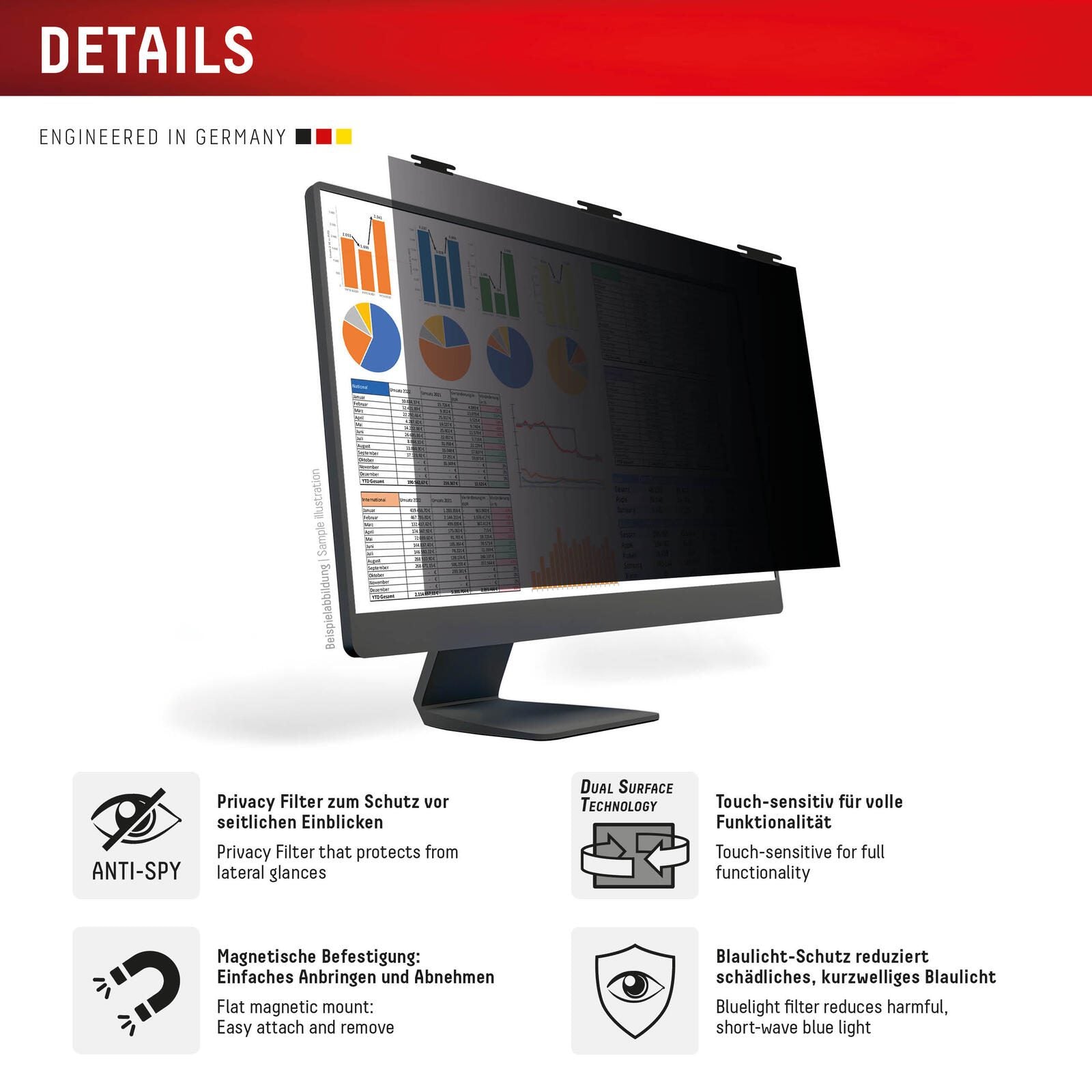 DISPLEX PRIVACY SAFE Blickschutzfilter für Desktop Monitor 27'' (16:9)