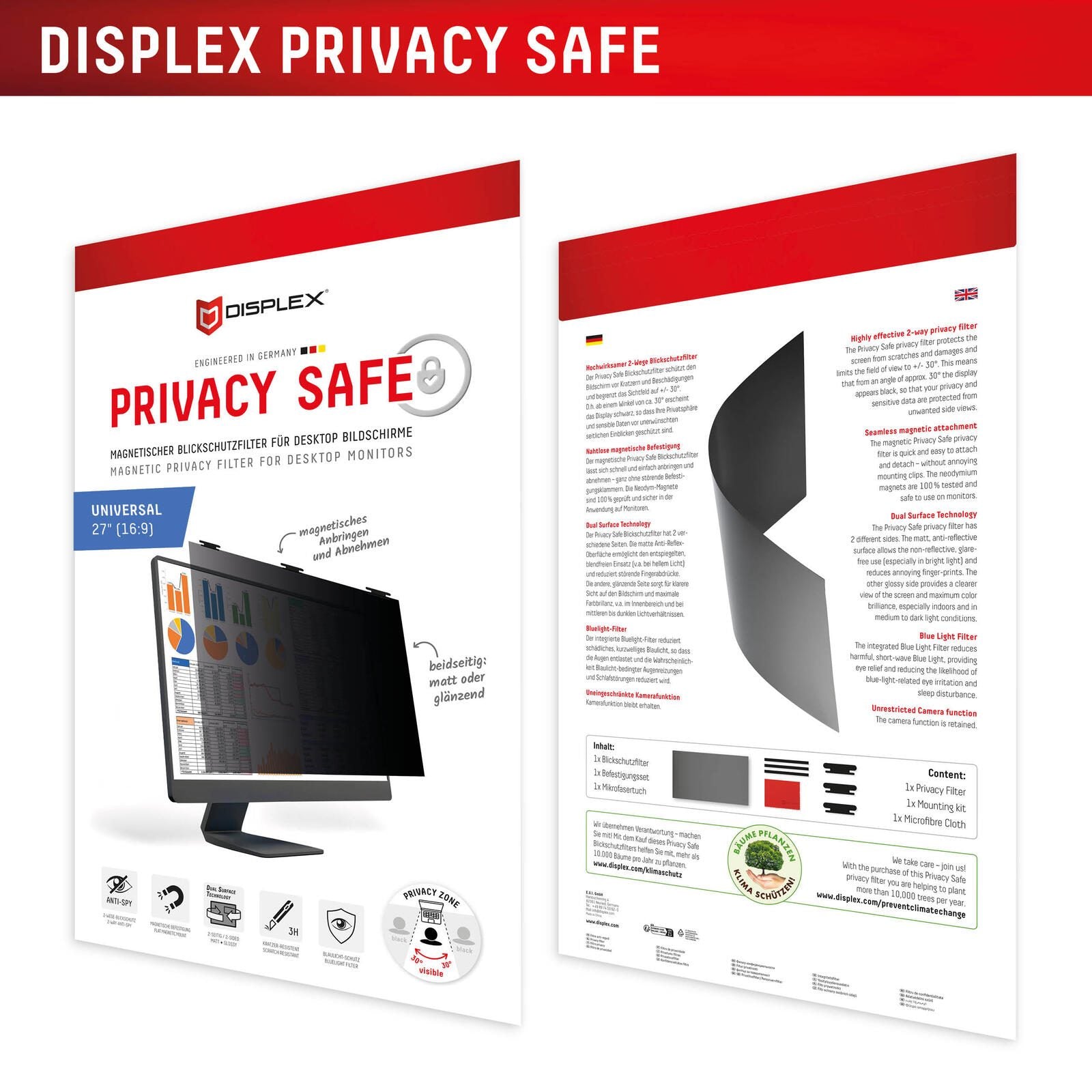 DISPLEX PRIVACY SAFE Blickschutzfilter für Desktop Monitor 27'' (16:9)