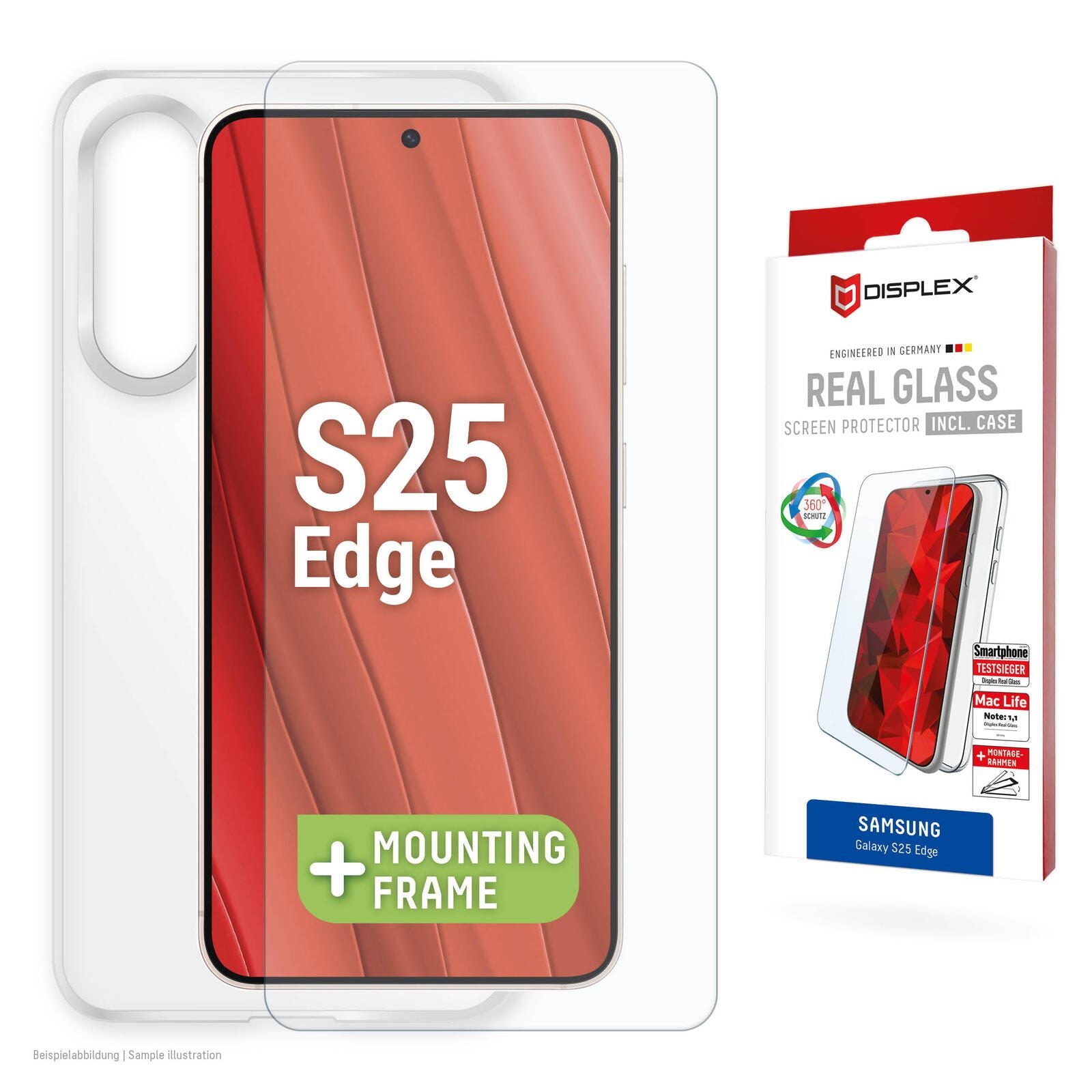 DISPLEX Panzerglas (10H) + Schutzhülle für Samsung Galaxy S25 Edge