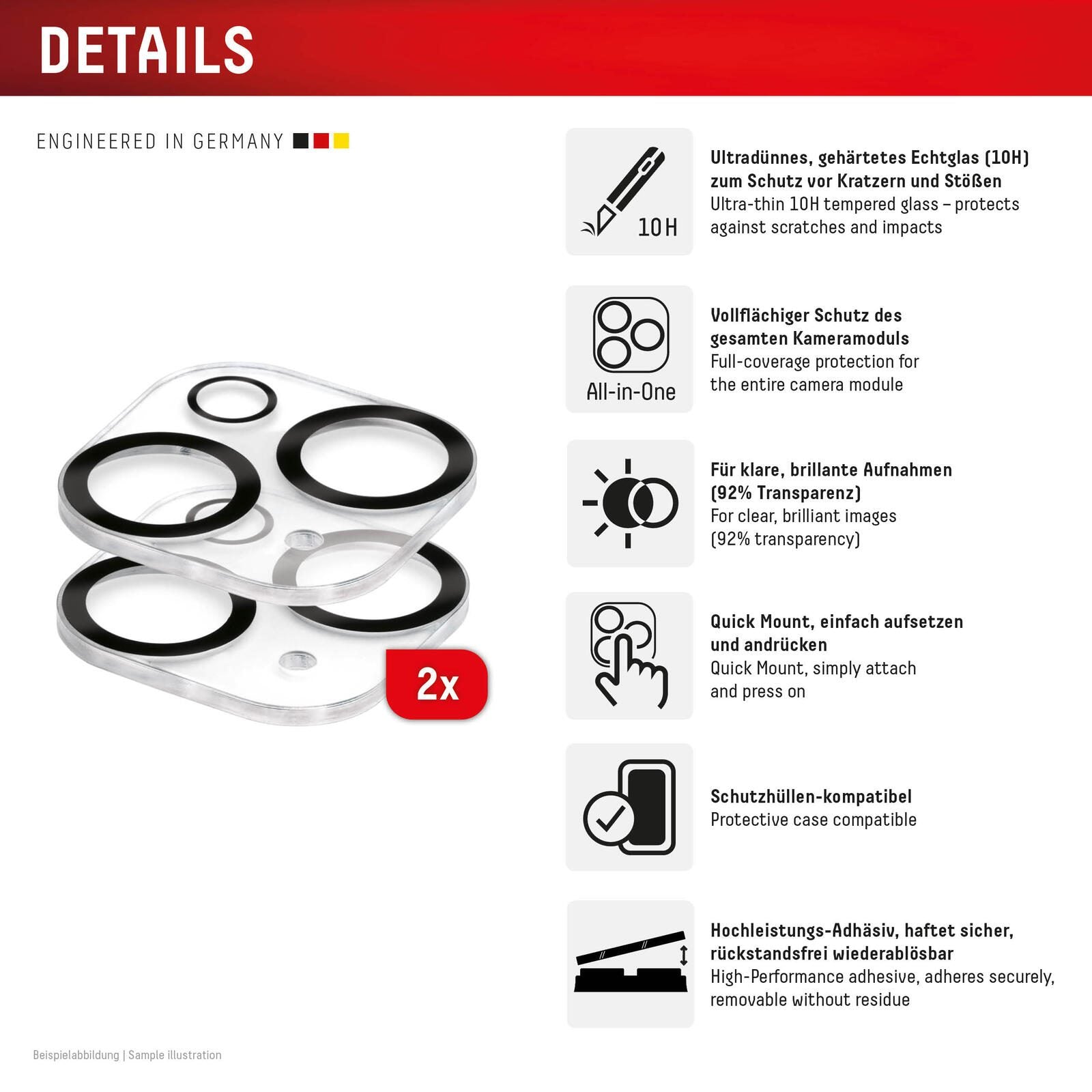 DISPLEX Full Cover Camera Lens Glass, iPhone 15/15 Plus (2 Stück)