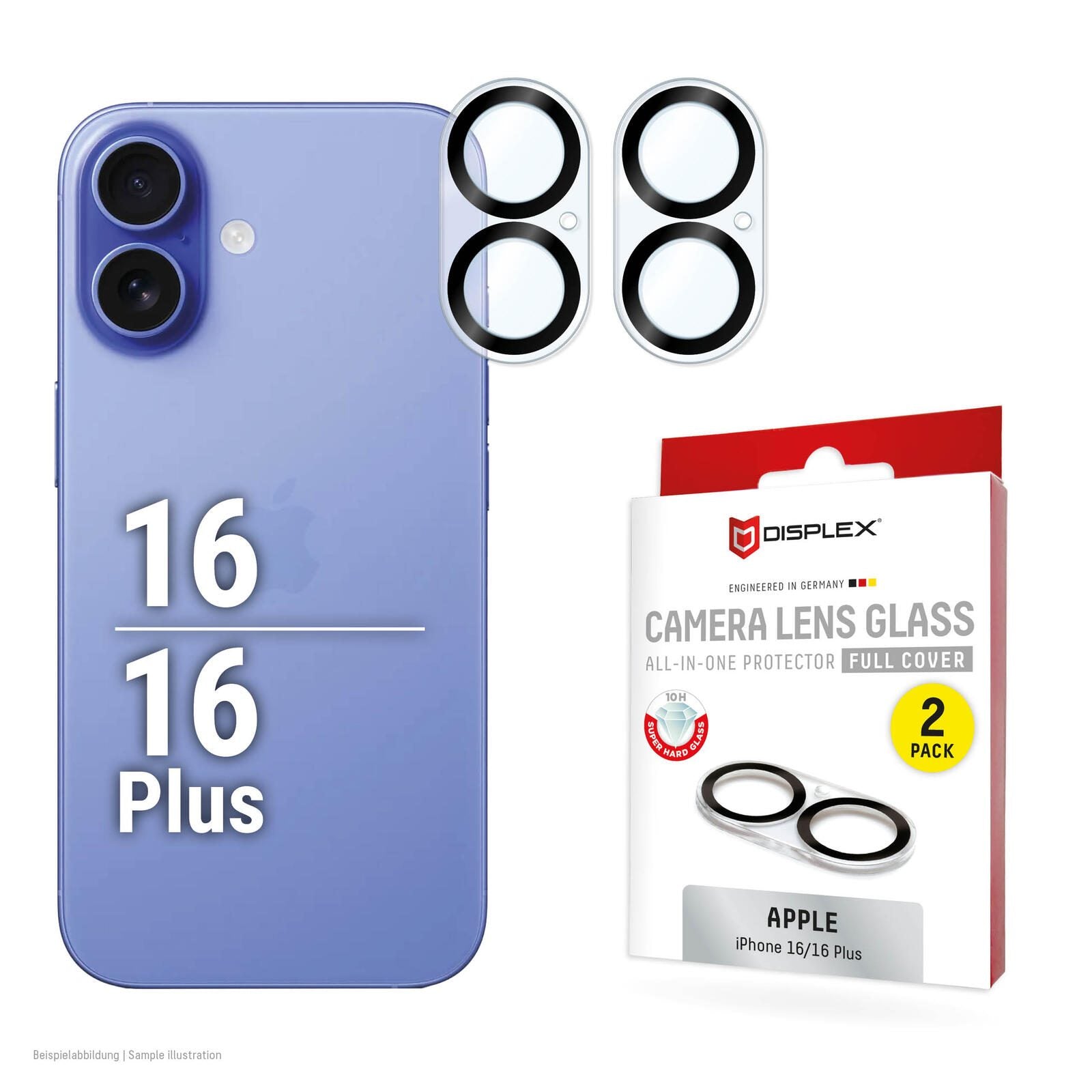 DISPLEX Full Cover Camera Lens Glass, iPhone 16/16 Plus (2 Stück)