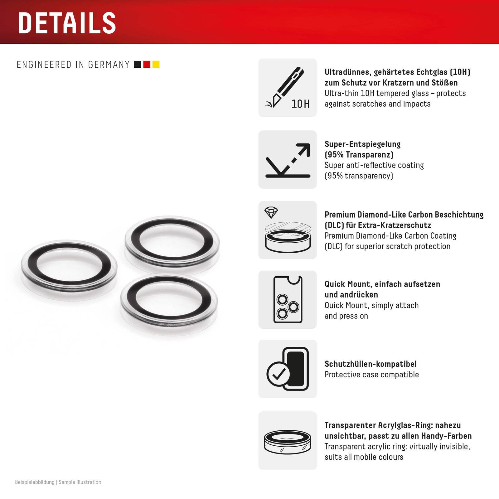 DISPLEX Premium Camera Lens Glass, iPhone 15 Pro/15 Pro Max Einzelringe