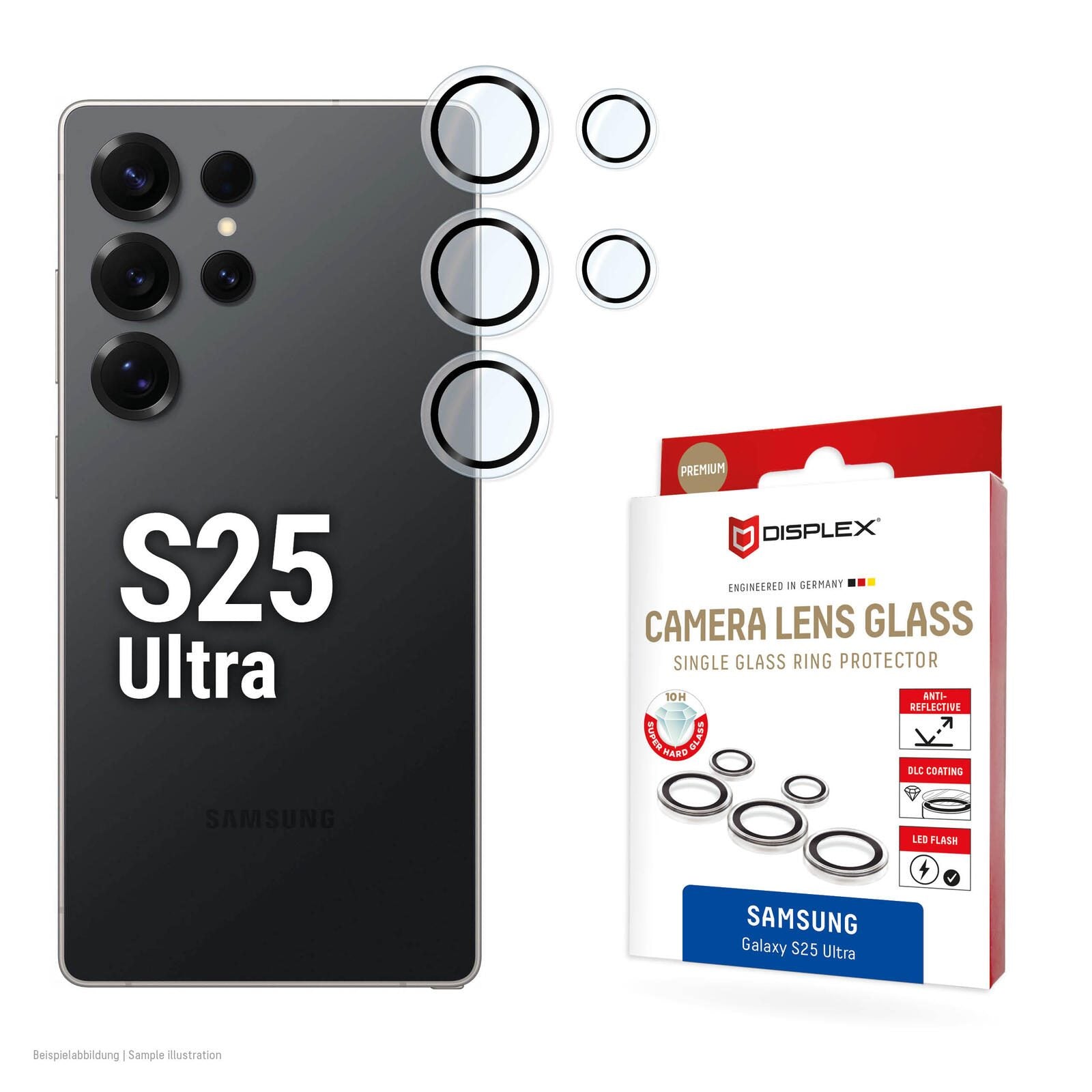 DISPLEX Premium Camera Lens Glass, Samsung Galaxy S25 Ultra Schutzringe