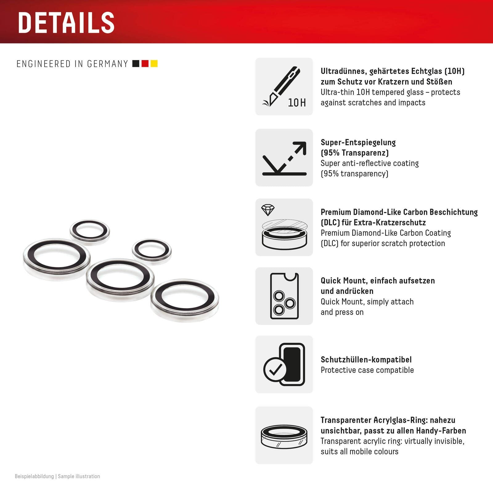 DISPLEX Premium Camera Lens Glass, Samsung Galaxy S25 Ultra Schutzringe