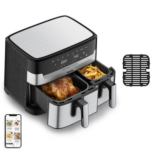 Tefal Dual Easy Fry & Grill Heißluftfritteuse 5,2 L + 3,1 L , edelstahl/schwarz