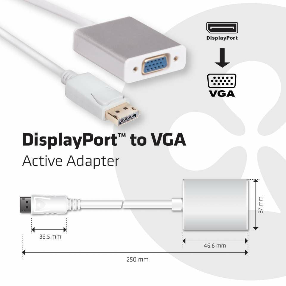 Club3D Adapter DisplayPort > VGA aktiv St/Bu weiЯ Polybeutel