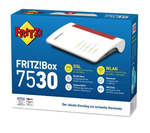 AVM FRITZBox 7530 - Wireless Router DSL-Modem 4-Port-Switch GigE WiFi5 Dual-Band VoIP-Telefonadapter (DECT)