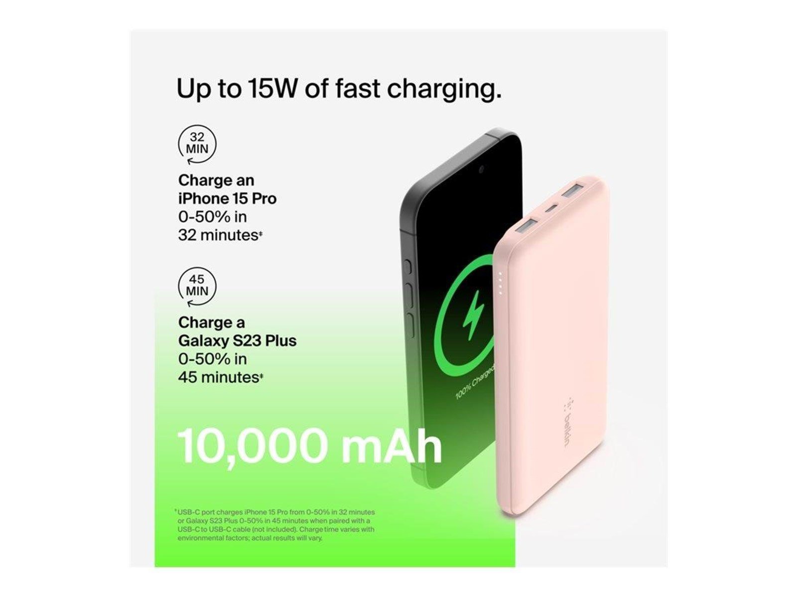 Belkin 10K Power Bank w/USB-C 15W - Rose Gold Powerbank (Akku) - 10000 mAh