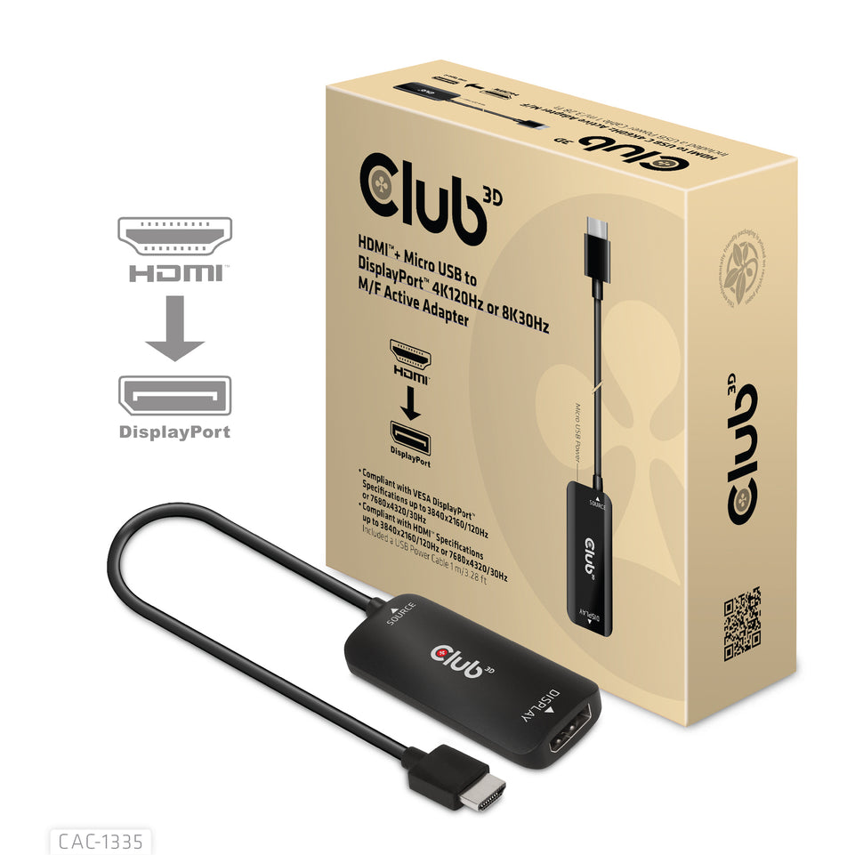 Club3D Adapter HDMI + MicroUSB > DP    4K120Hz aktiv St/Bu retai