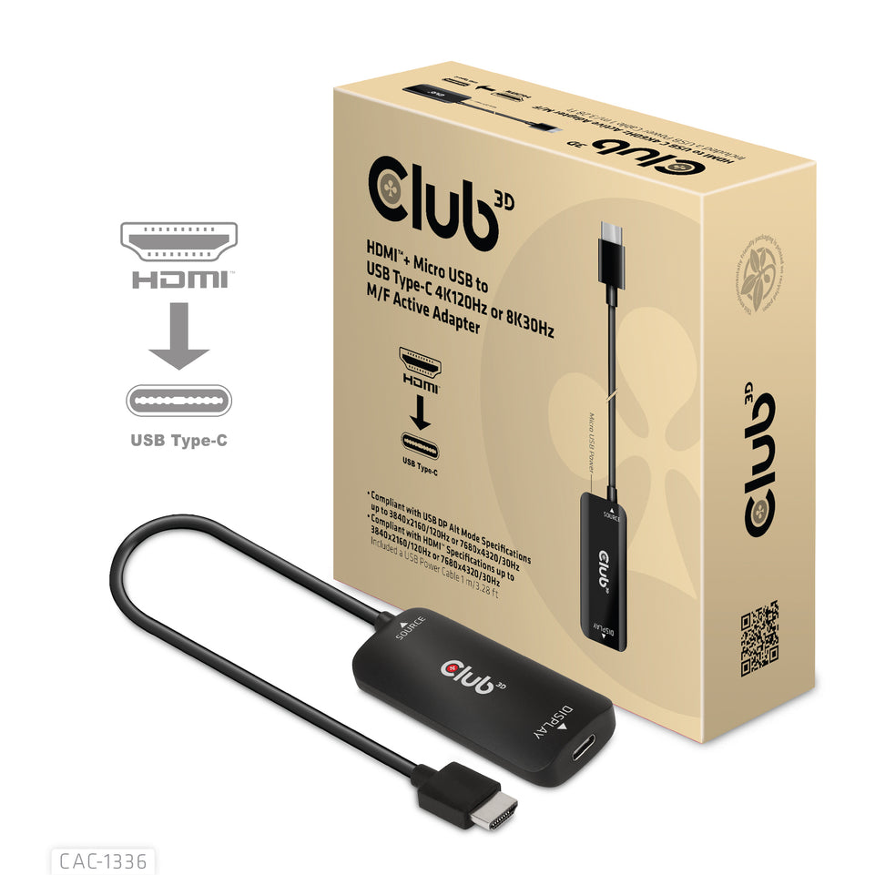 Club3D Adapter HDMI + MicroUSB > USB-C 4K120Hz aktiv St/Bu retai