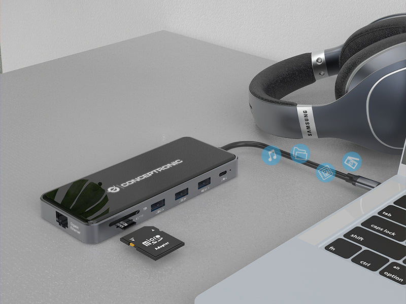 CONCEPTRONIC Dock USB-C->2xHDMI,GbE,2xUSB3.0,SD,PD  0.25m gr