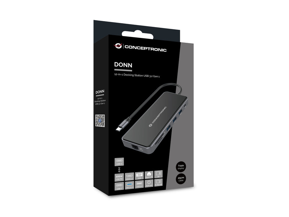 CONCEPTRONIC Dock USB-C->2xHDMI,GbE,2xUSB3.0,SD,PD  0.25m gr