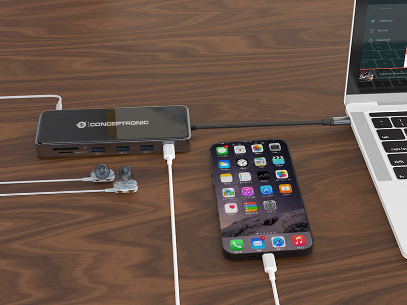 CONCEPTRONIC Dock USB-C->2xHDMI,GbE,2xUSB3.0,SD,PD  0.25m gr