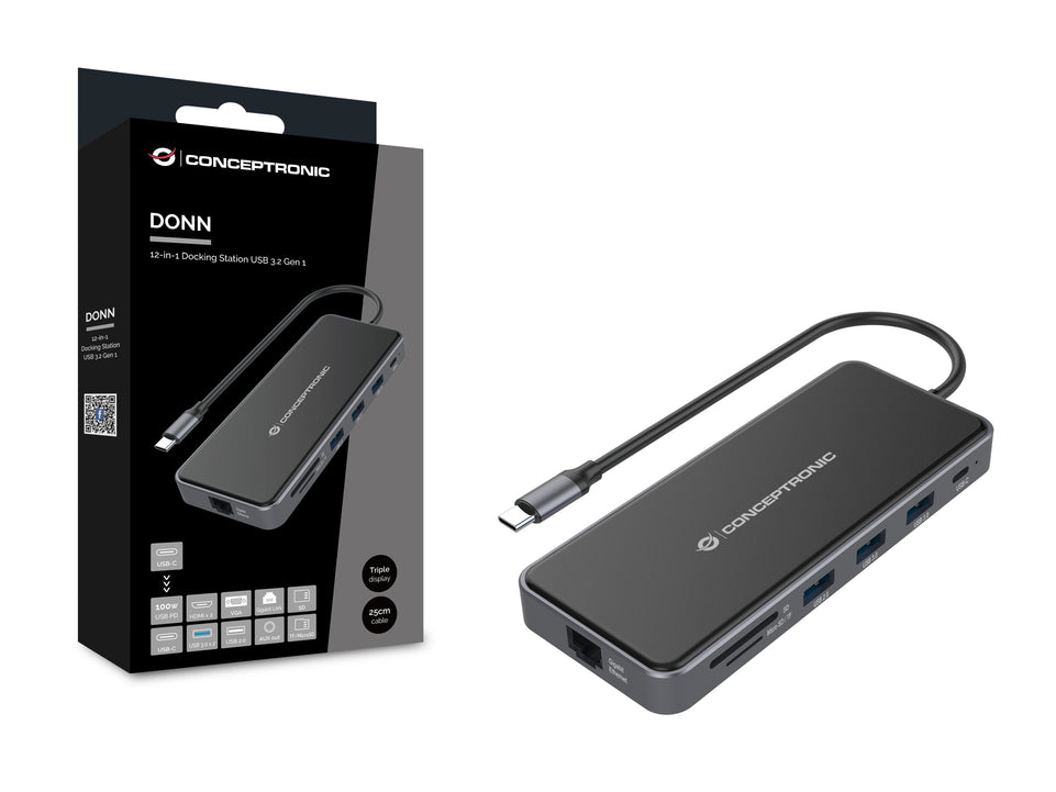 CONCEPTRONIC Dock USB-C->2xHDMI,GbE,2xUSB3.0,SD,PD  0.25m gr