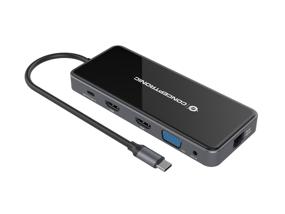 CONCEPTRONIC Dock USB-C->2xHDMI,GbE,2xUSB3.0,SD,PD  0.25m gr