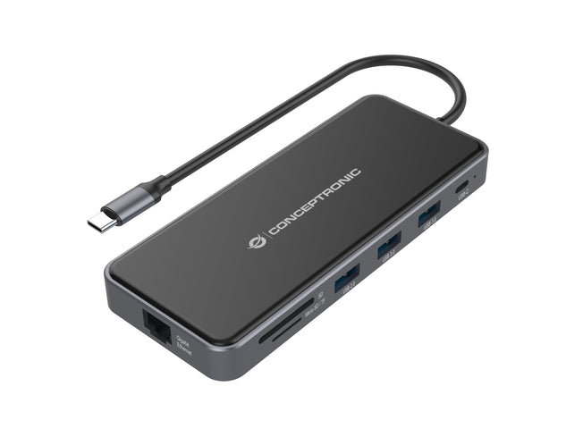 CONCEPTRONIC Dock USB-C->2xHDMI,GbE,2xUSB3.0,SD,PD  0.25m gr