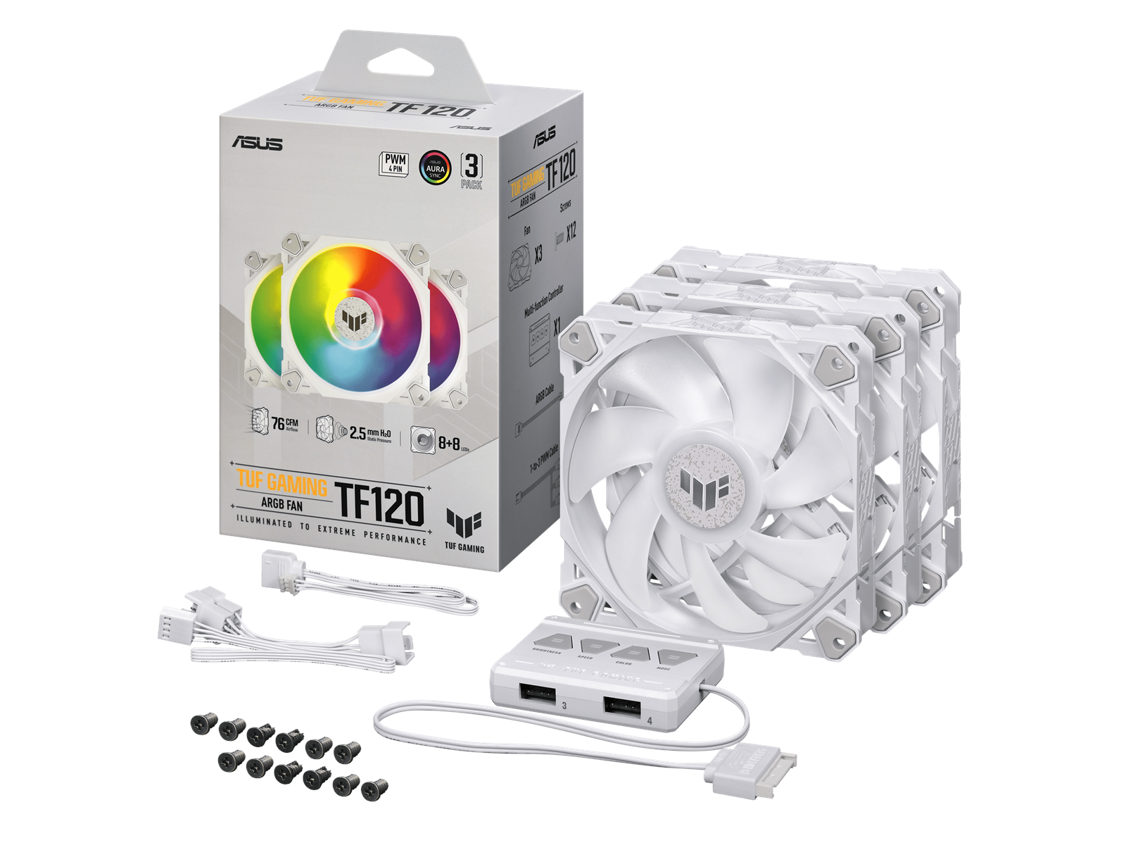 ASUS TUF GAMING TF120 White ARGB 3IN1 - Gehäuselüfter - 120mm - Weiß mit RGB-Beleuchtung - 29 dBA