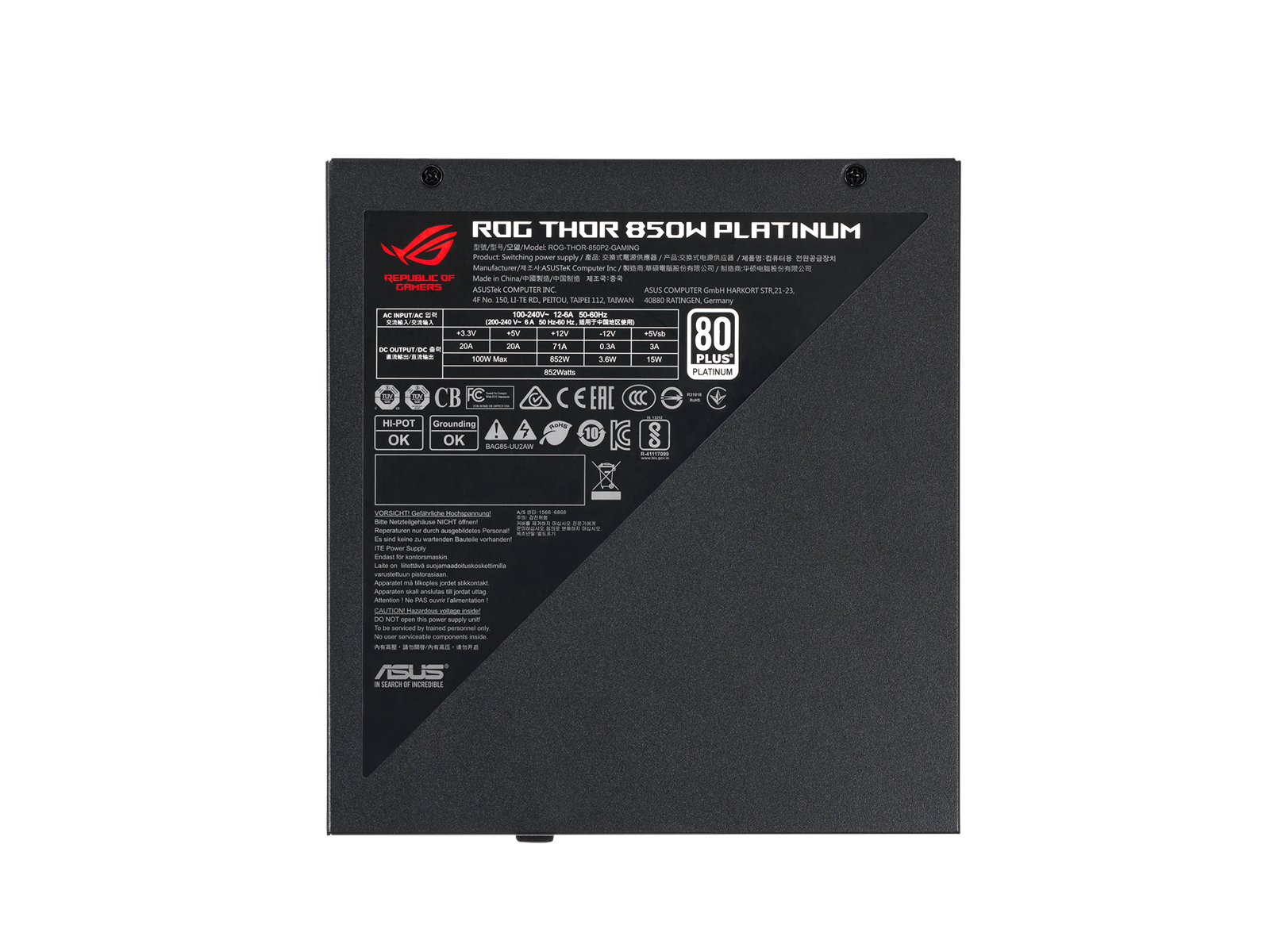 ASUS ROG Thor 850P2 Netzteile - 850 Watt - 135 mm - ATX 2.4 - 80 Plus Platinium