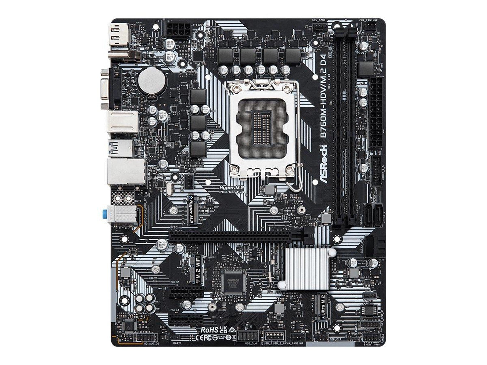 ASRock B760M-HDV/M.2 D4 Mainboard - Intel B760 - Intel LGA1700 socket - DDR4 RAM - Micro-ATX