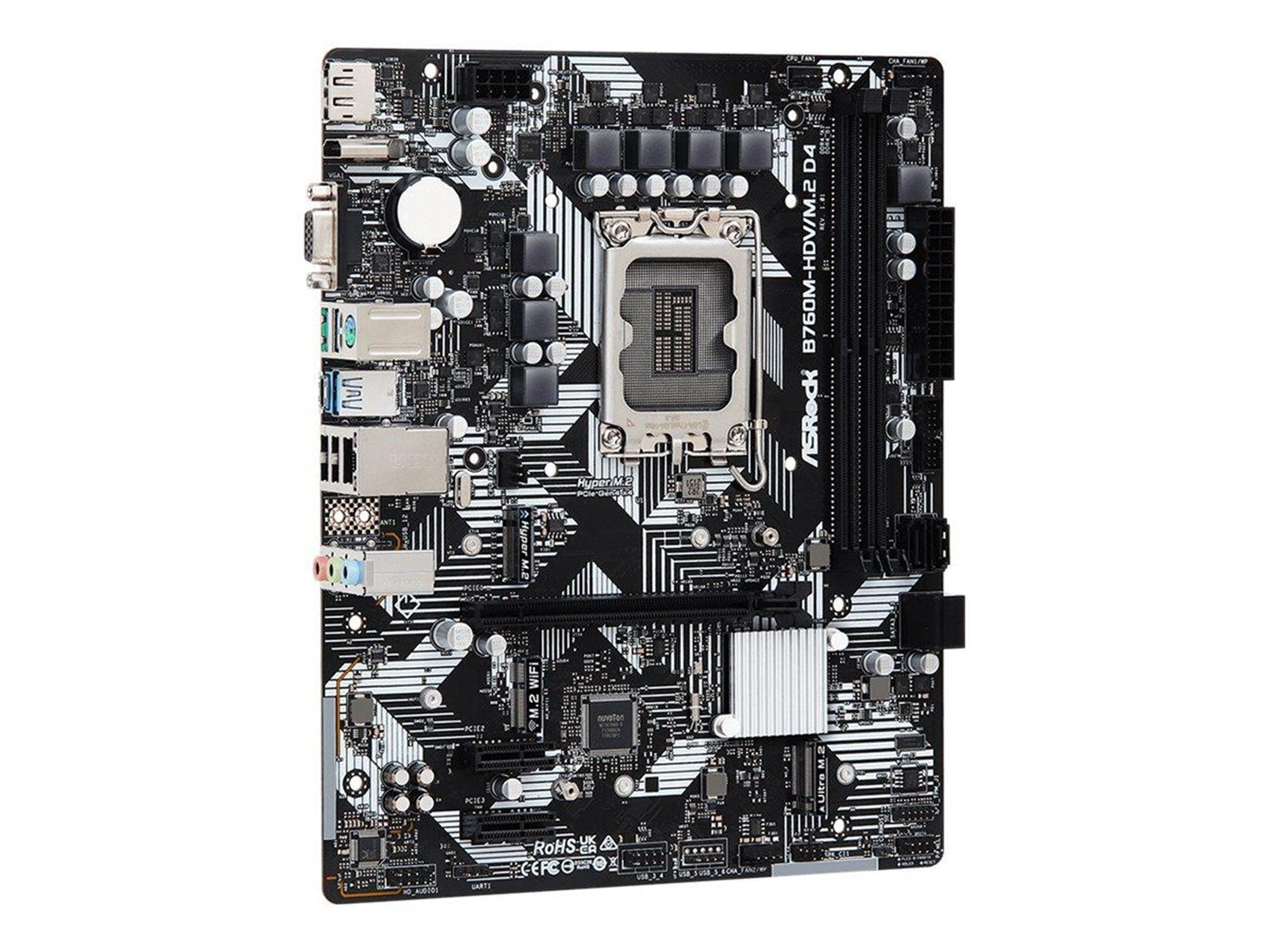ASRock B760M-HDV/M.2 D4 Mainboard - Intel B760 - Intel LGA1700 socket - DDR4 RAM - Micro-ATX