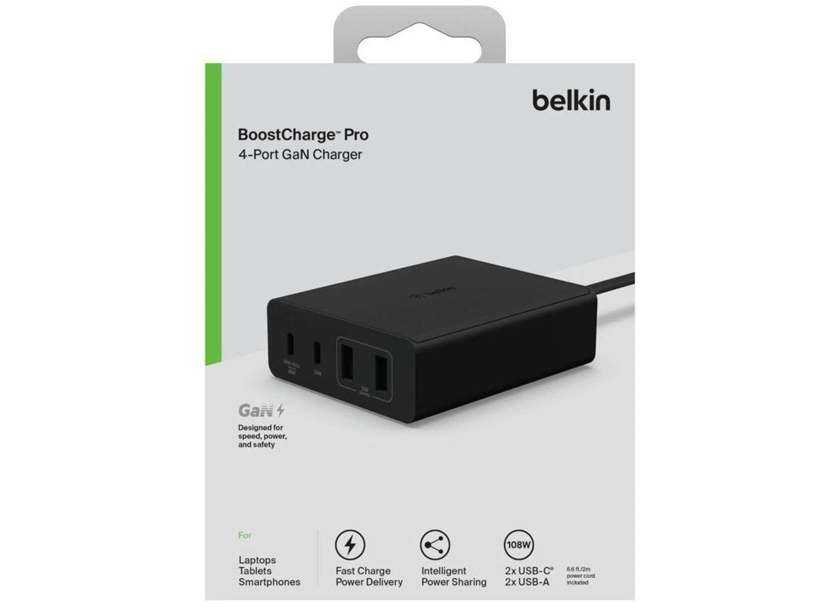 Belkin BOOST CHARGE PRO power adapter - GaN technology - 2 x USB 2 x USB-C - 108 Watt