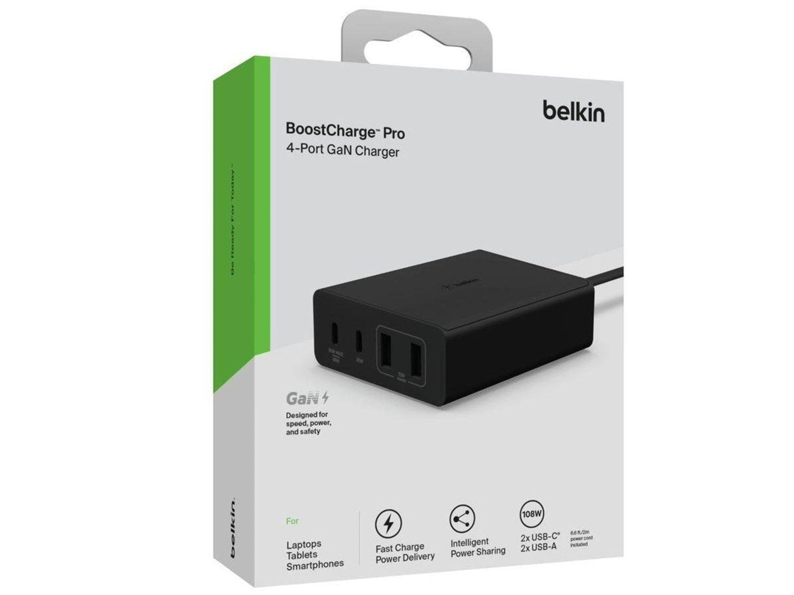 Belkin BOOST CHARGE PRO power adapter - GaN technology - 2 x USB 2 x USB-C - 108 Watt