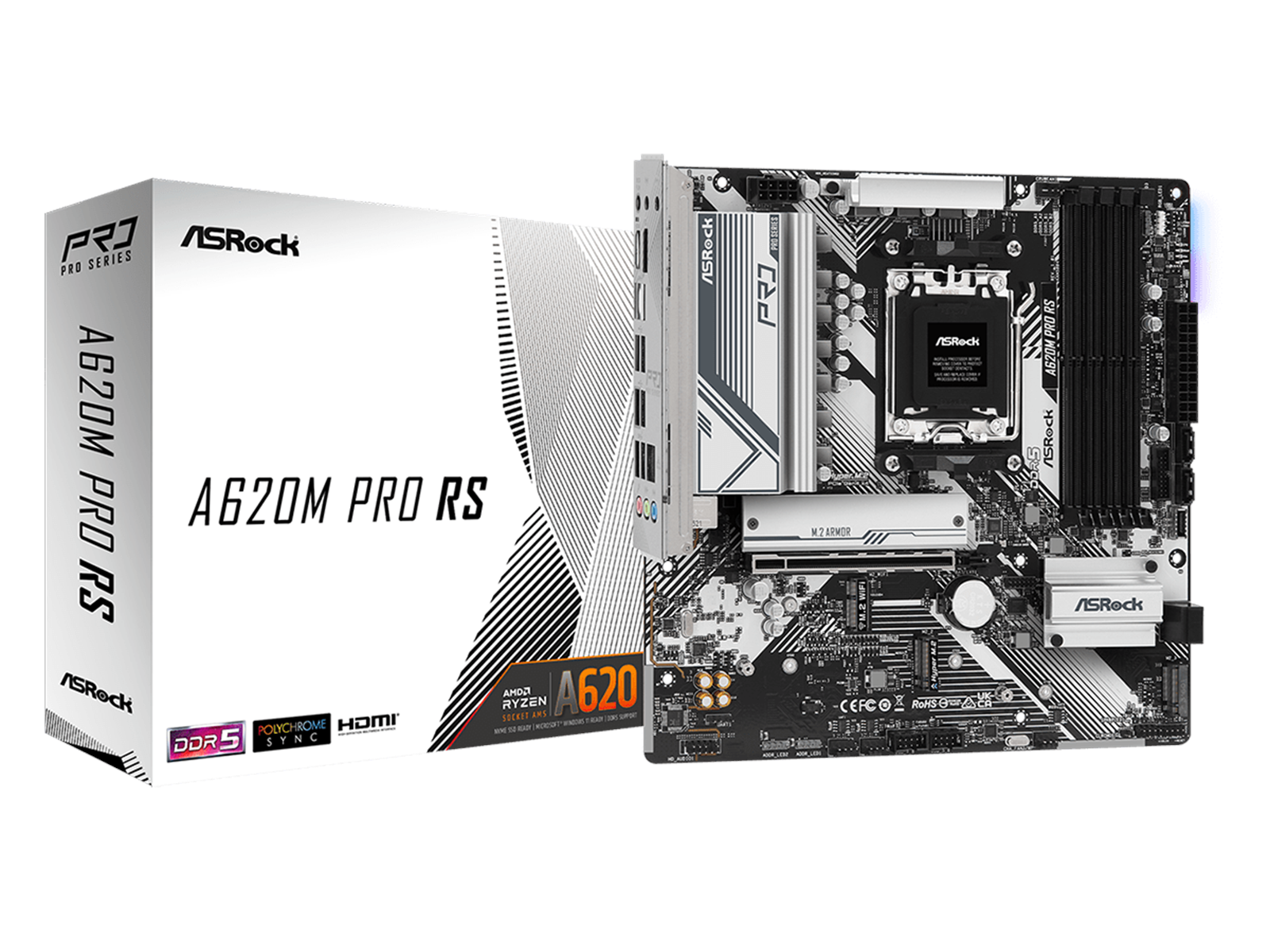 ASRock A620M PRO RS Mainboard - AMD A620 - AMD AM5 socket - DDR5 RAM - Micro-ATX