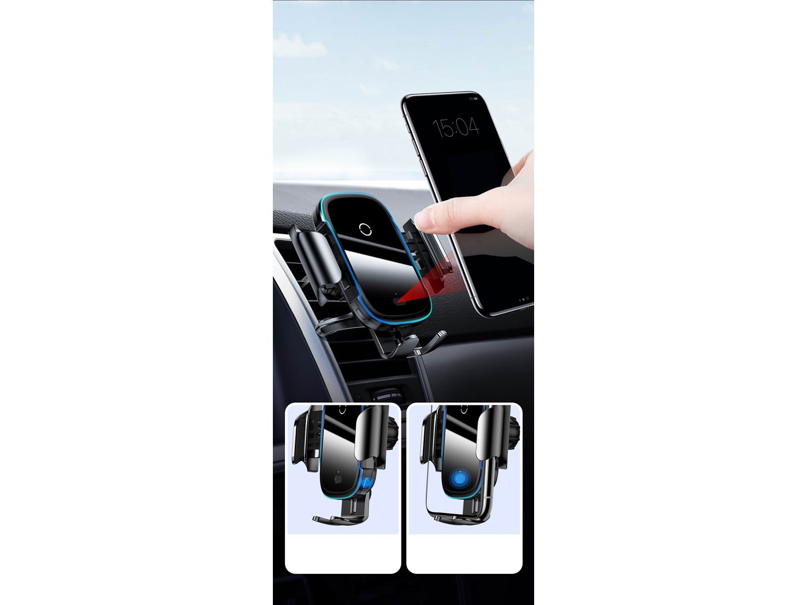Baseus Light Electric Car Holder with Qi inductive charger - Black