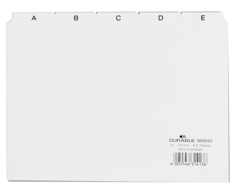 DURABLE Karteikartenregister DIN A5 quer A-Z - weiß