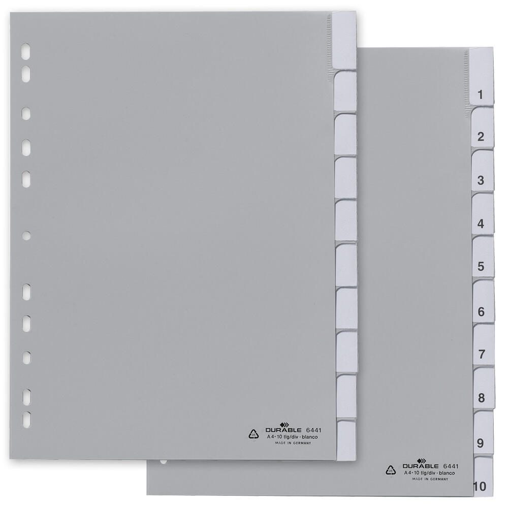 DURABLE Ordnerregister DIN A4 1-10 grau 10 Blatt - 1 Satz