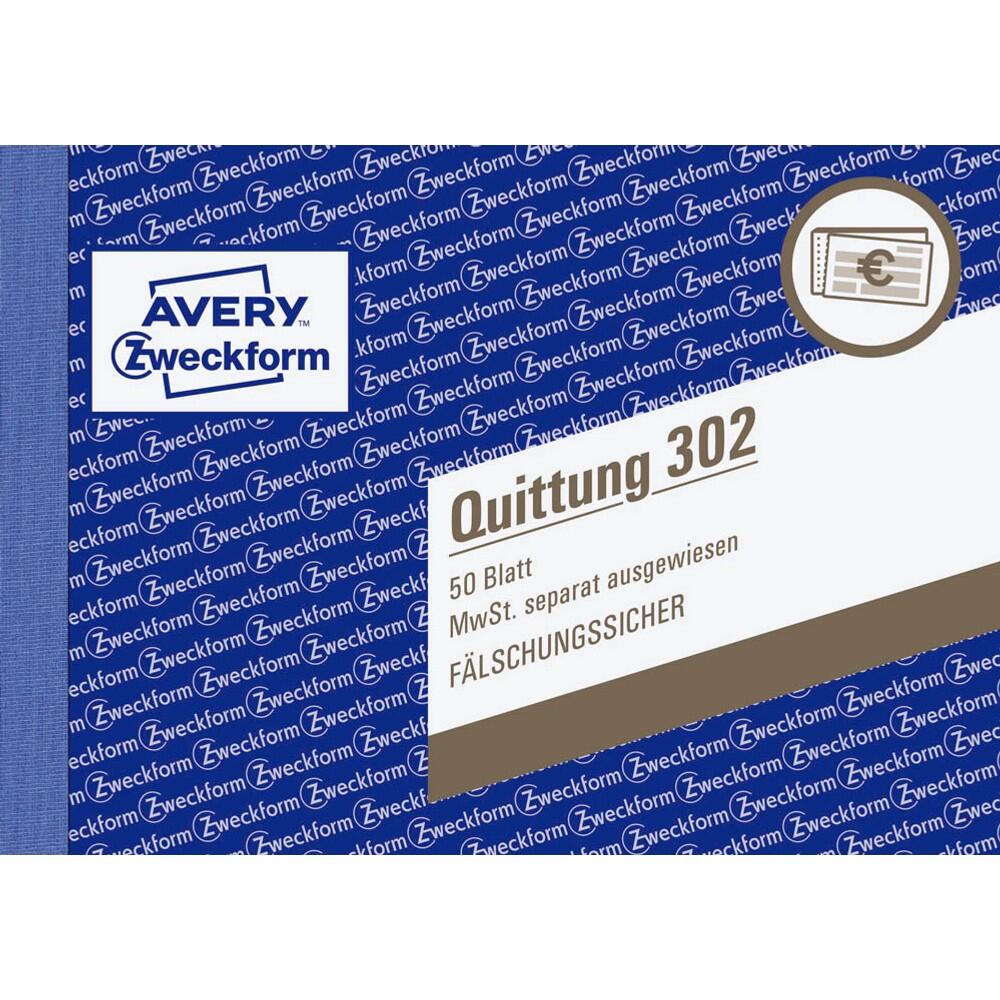 AVERY Zweckform Quittung, MwSt. separat ausgewiesen Formularbuch 302 - 1x 50 Blatt