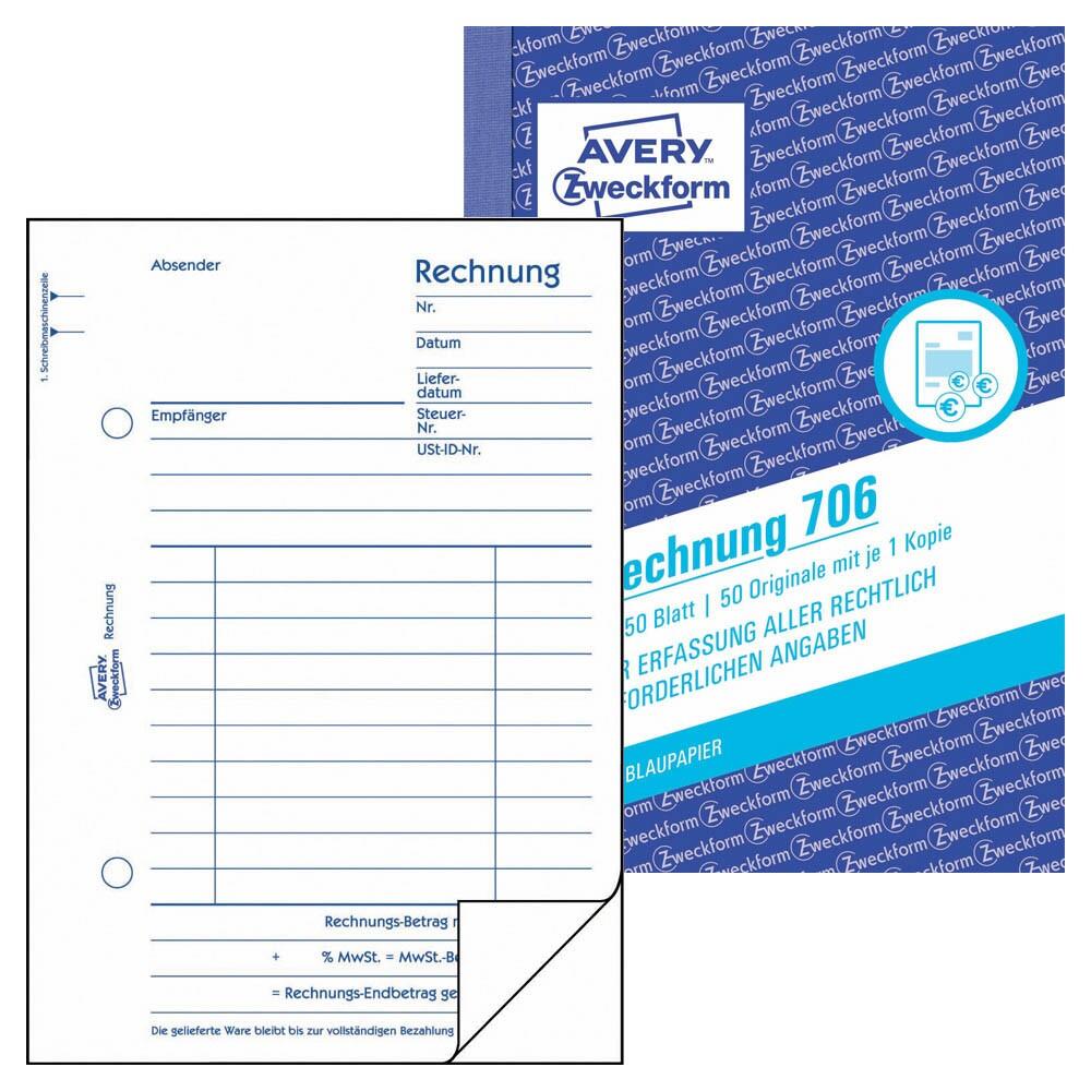 AVERY Zweckform Rechnung Formularbuch 706 - 2 x 50 Blatt