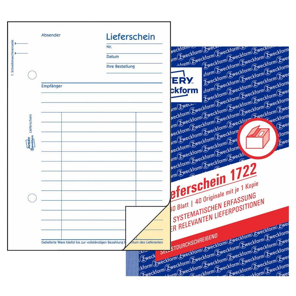 AVERY Zweckform Lieferschein Formularbuch 1722 - 2 x 40 Blatt