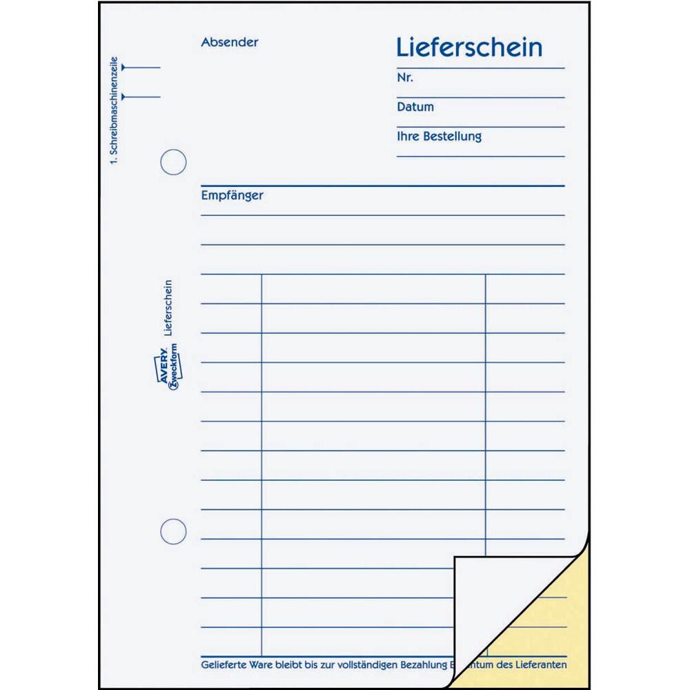 AVERY Zweckform Lieferschein Formularbuch 1722 - 2 x 40 Blatt