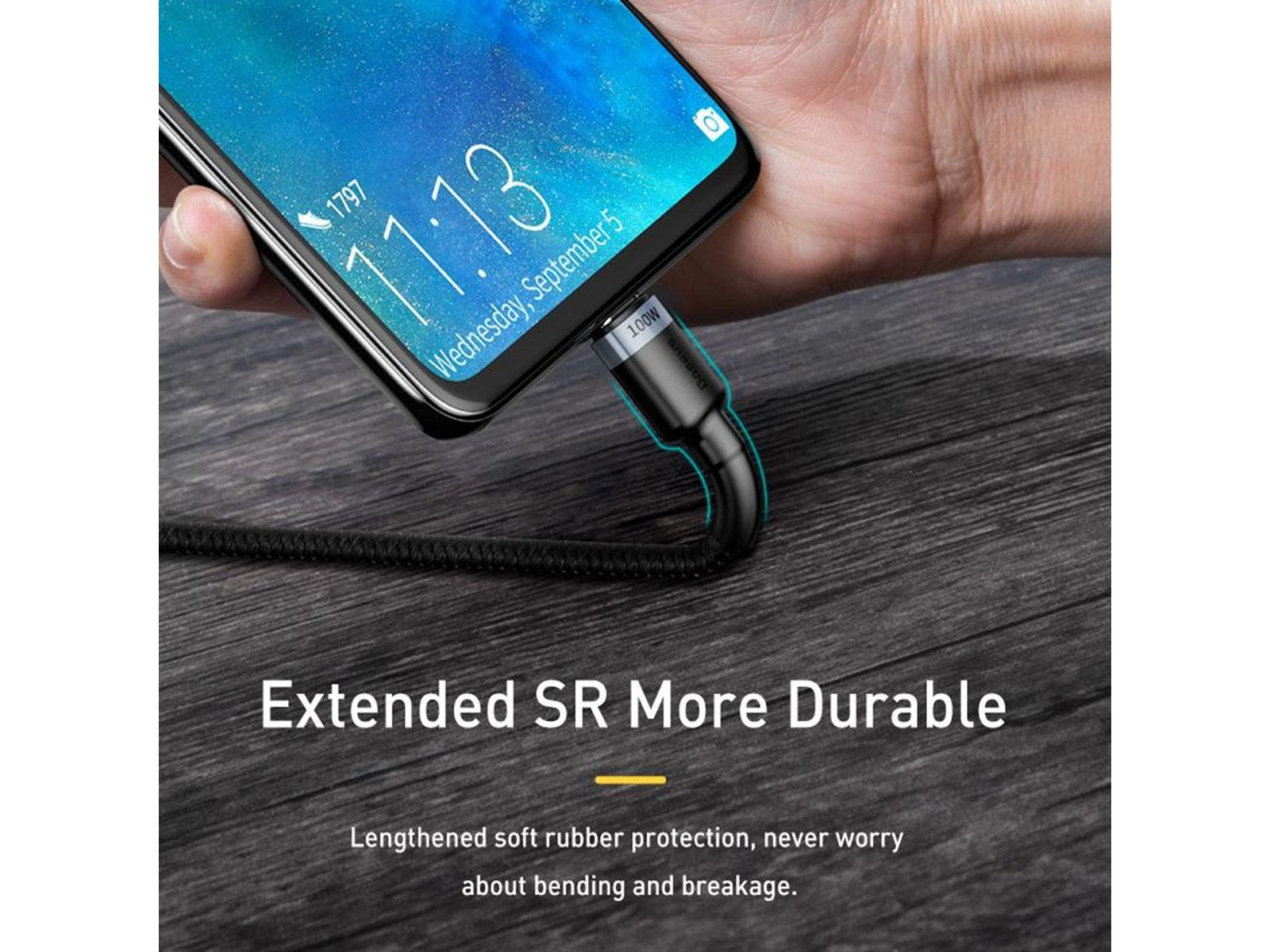Baseus Cafule PD2.0 100W flash charging USB For Type-C cable (20V 5A)2m Gray+Black