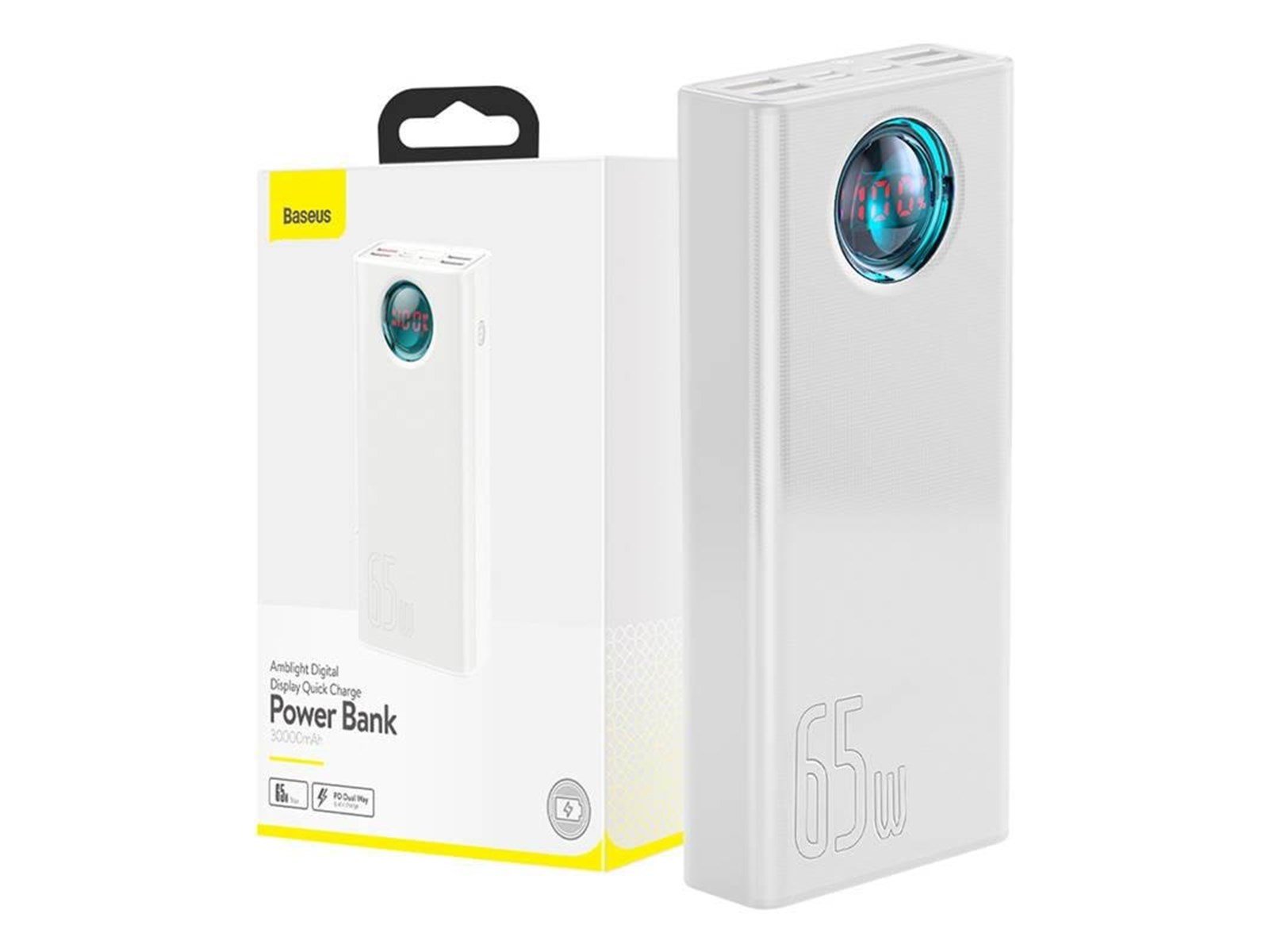 Baseus Amblight Digital Display Quick Charge - 30000mAh - 65W - 4xUSB USB-C Powerbank (Akku) - Weiß - 30000 mAh