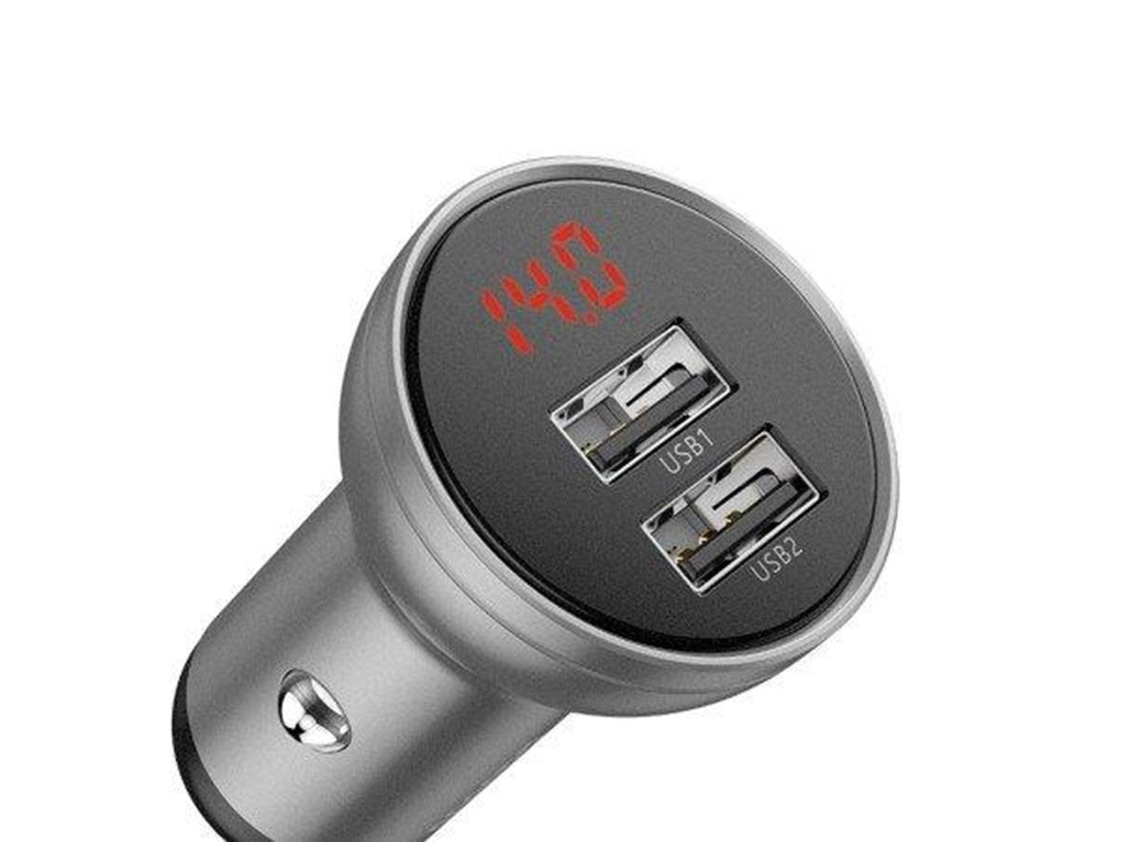 Baseus Digital Display Dual USB 4.8A Car Charger 24W Silver